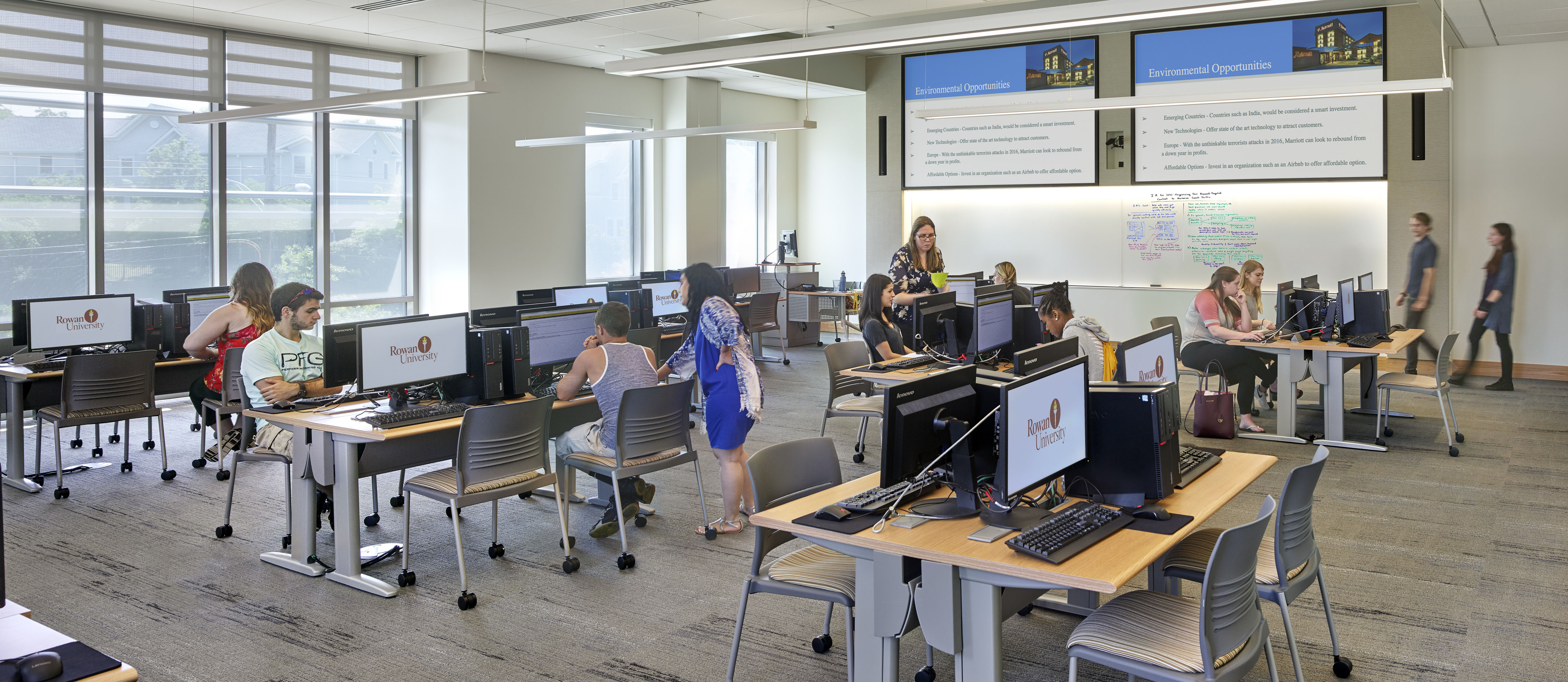 image of students and faculty in a technology-enhanced classroom at Rowan University 