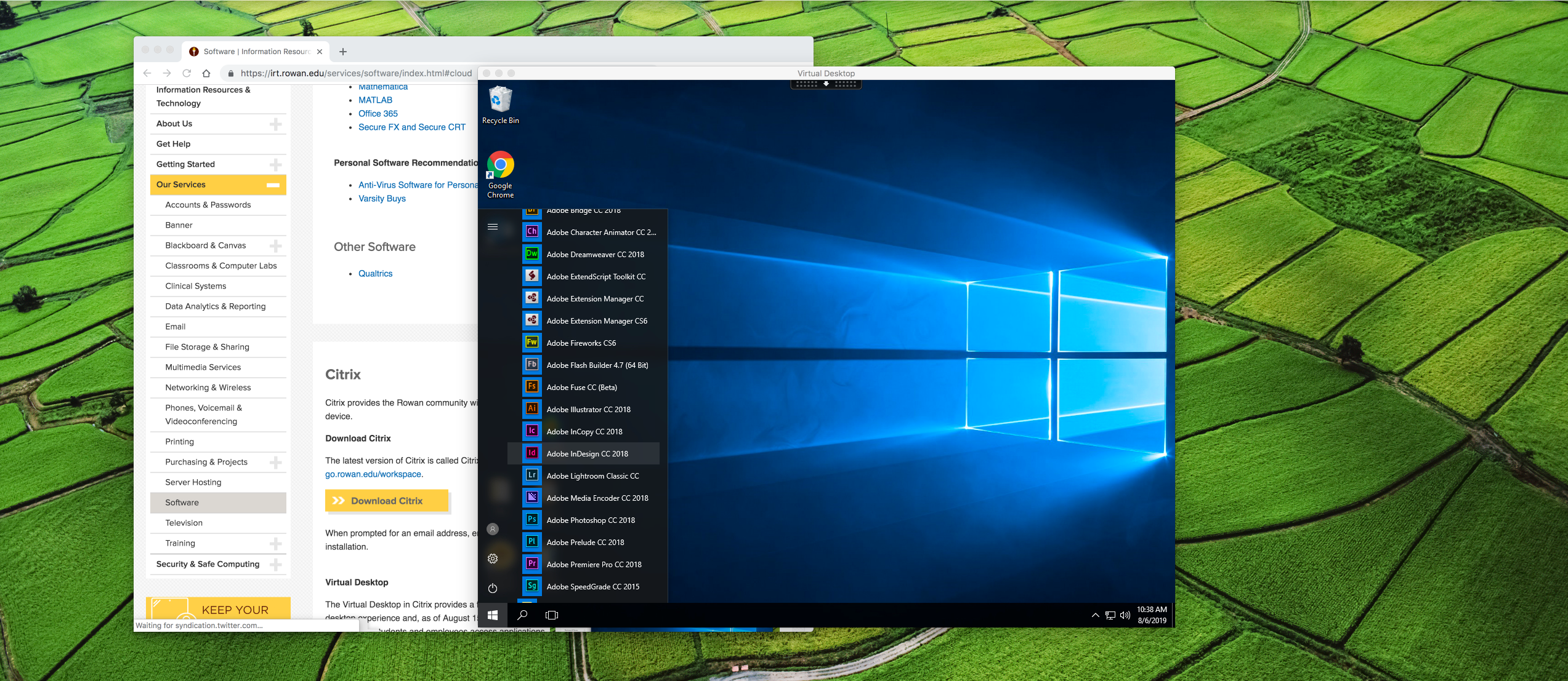 Screenshot of a virtual desktop in Citrix on a Mac computer