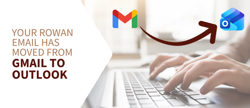 image of a person typing on a laptop with a gmail logo and an arrow pointing to exchange logo