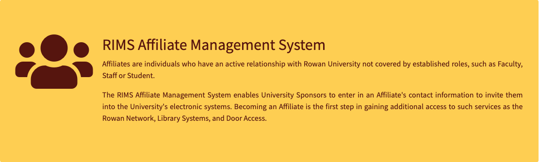Screenshot of RIMS affiliate management system