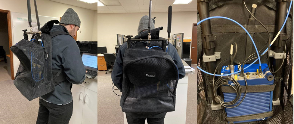 vendor wearing backpack for cellular strength survey