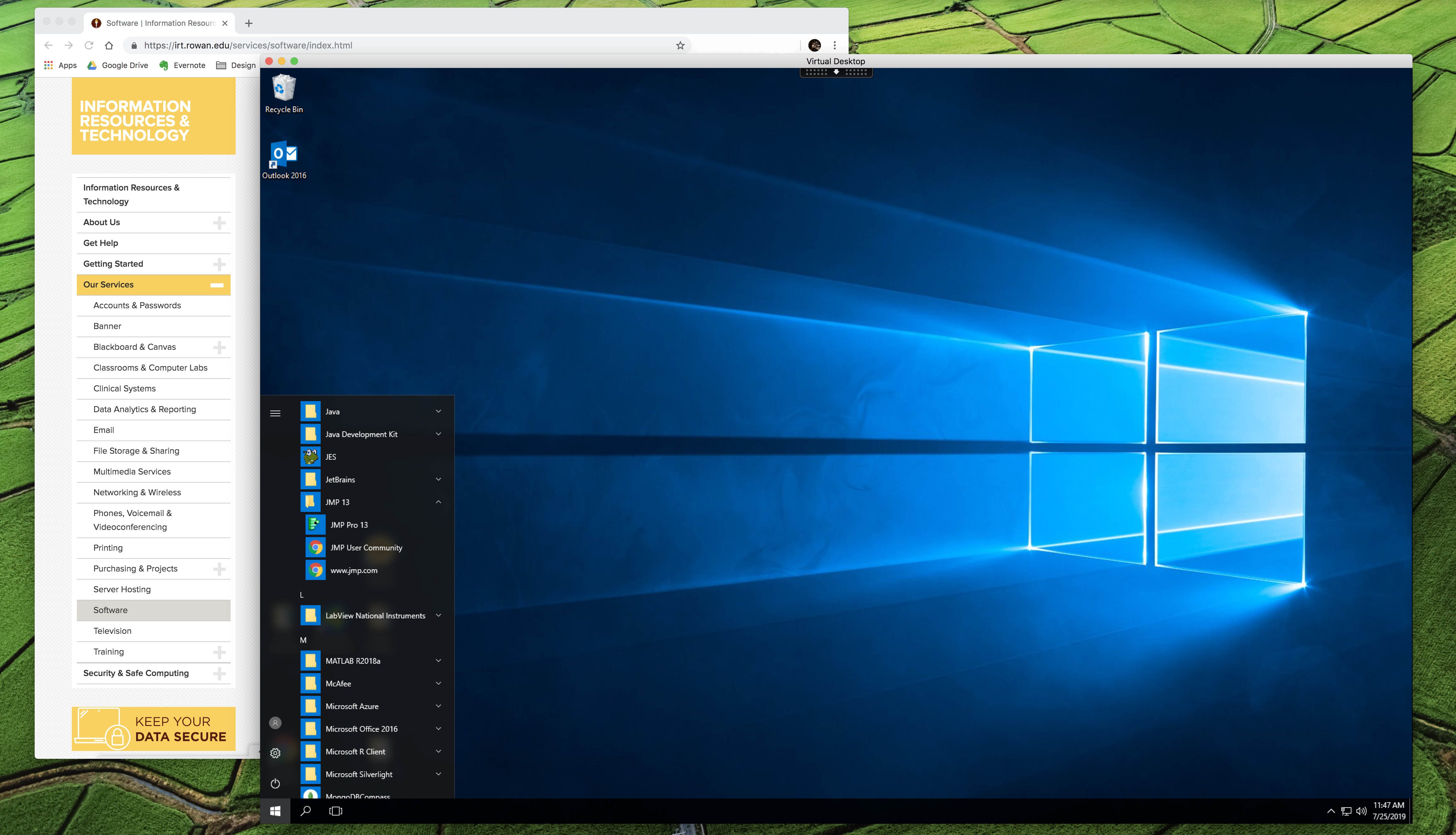 screenshot of virtual desktop